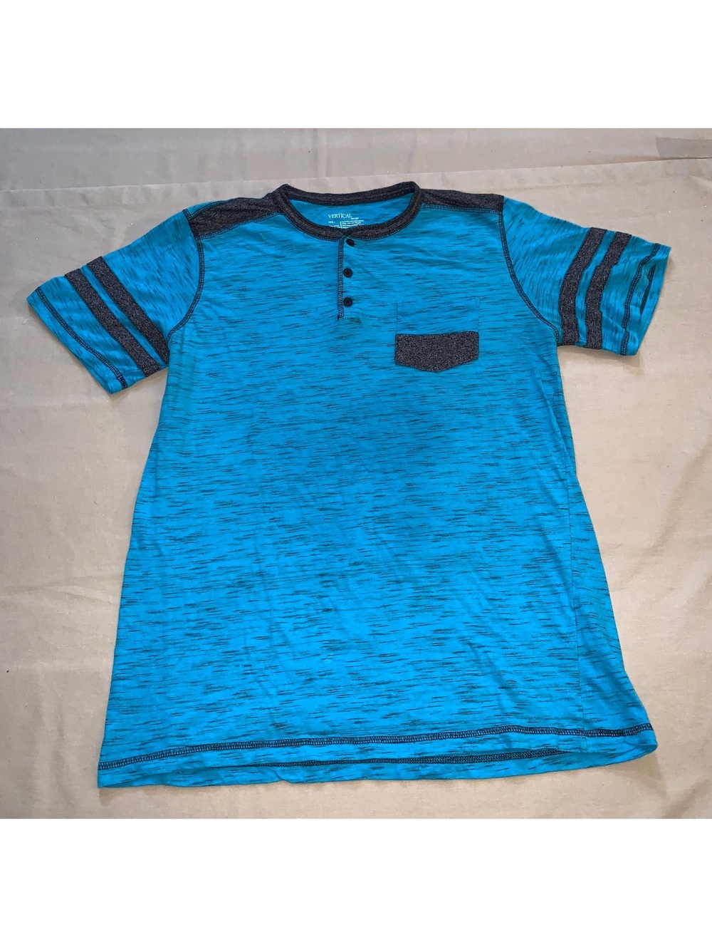 Vertical Sport Blue Short Sleeve Henley T Shirt
